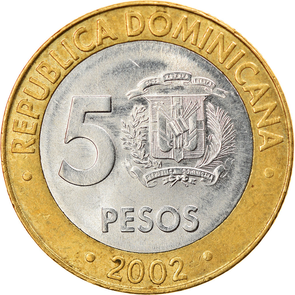 Monnaie, Dominican Republic, 5 Pesos, 2002, SUP, Bi-Metallic, KM:89