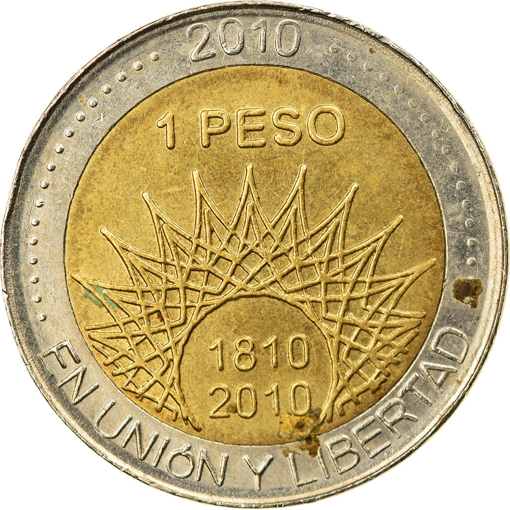 Münze, Argentinien, Peso, 2010, SS, Bi-Metallic, KM:156