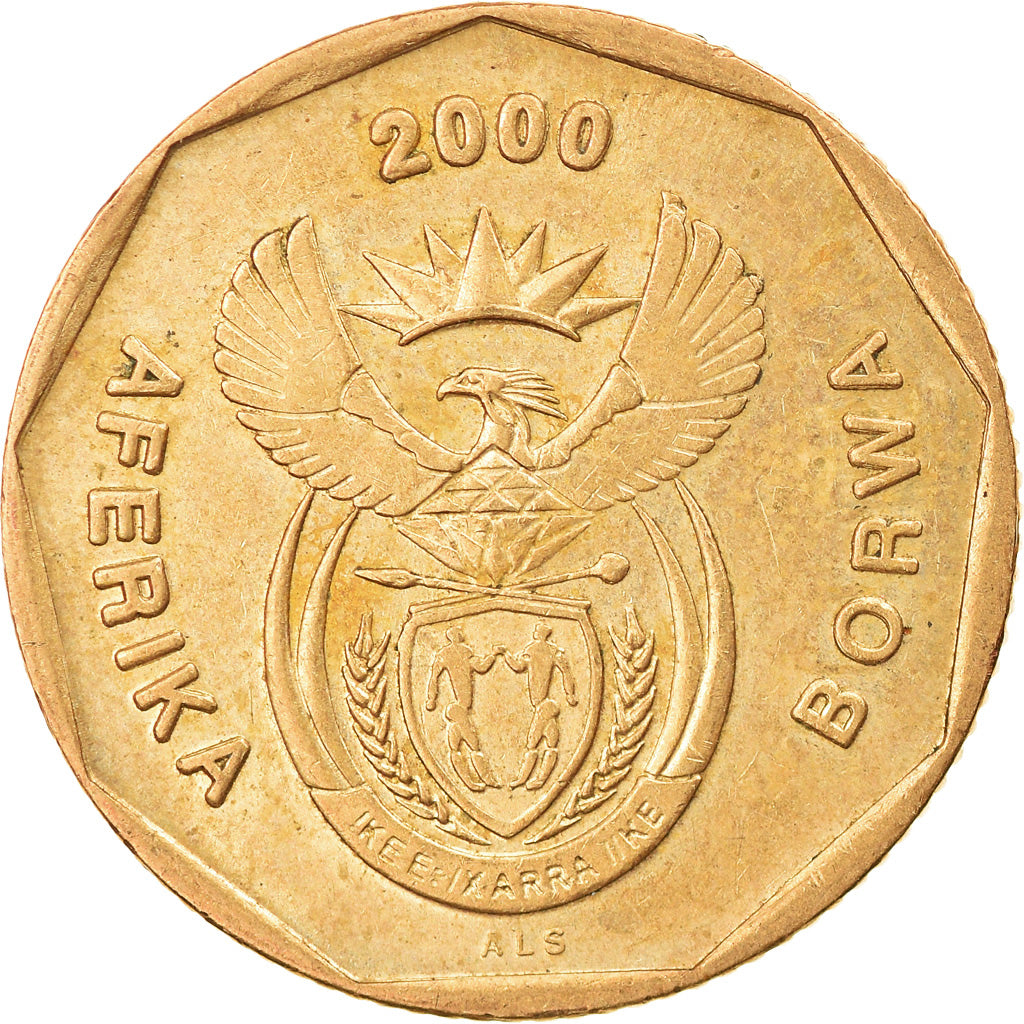 Moneda, Sudáfrica, 20 Cents, 2000, Pretoria, MBC, Bronce chapado en acero