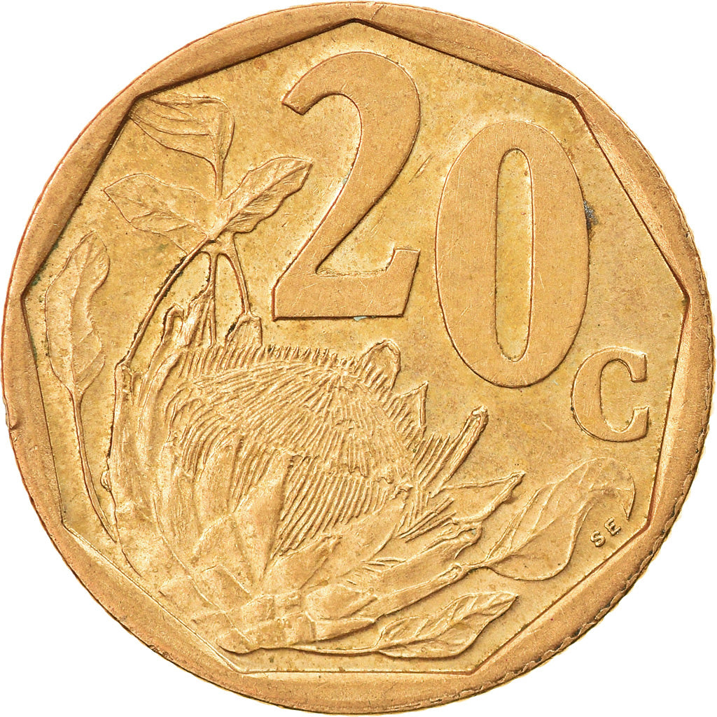 Moneda, Sudáfrica, 20 Cents, 2000, Pretoria, MBC, Bronce chapado en acero