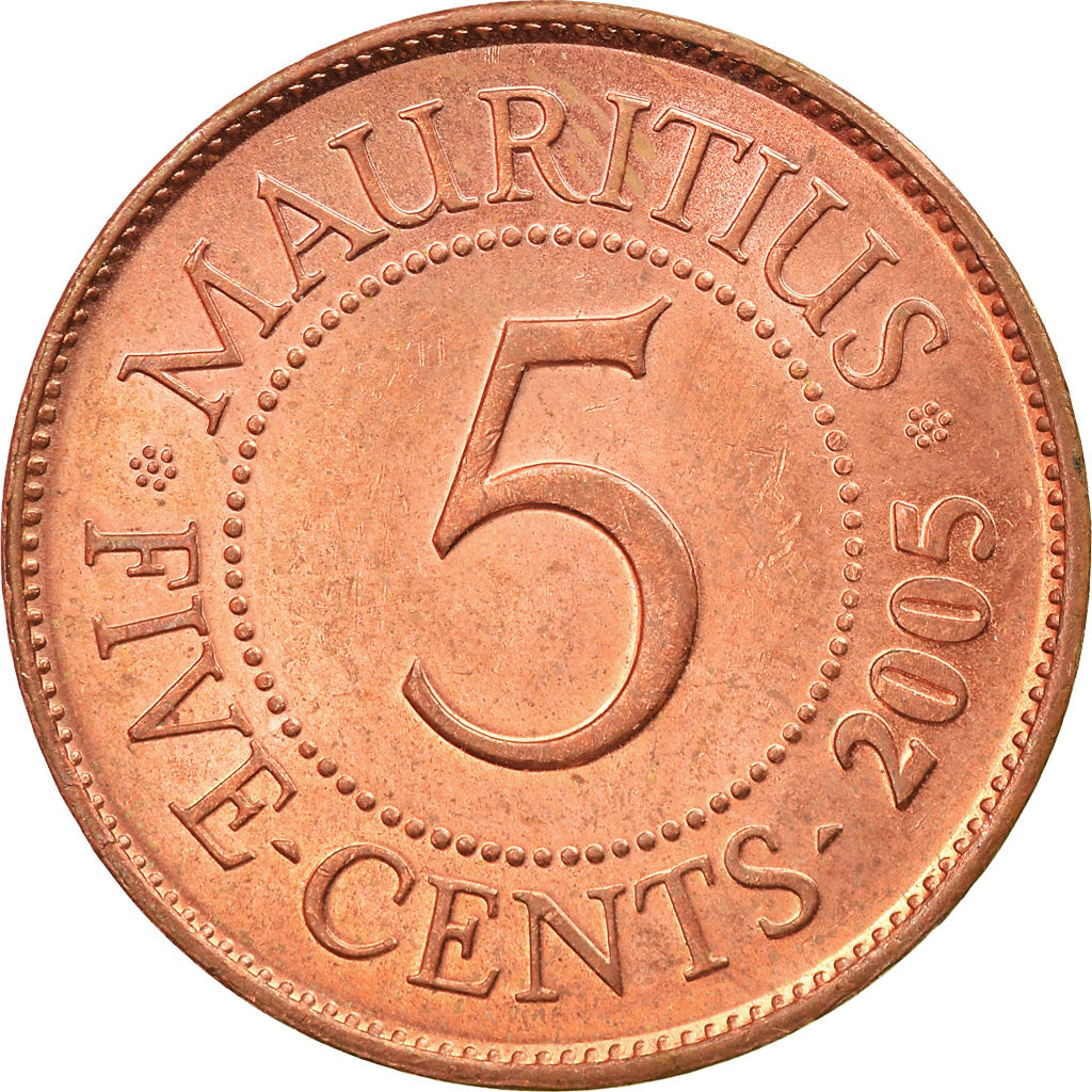 Coin, Mauritius, 5 Cents, 2005, AU(55-58), Copper Plated Steel, KM:52