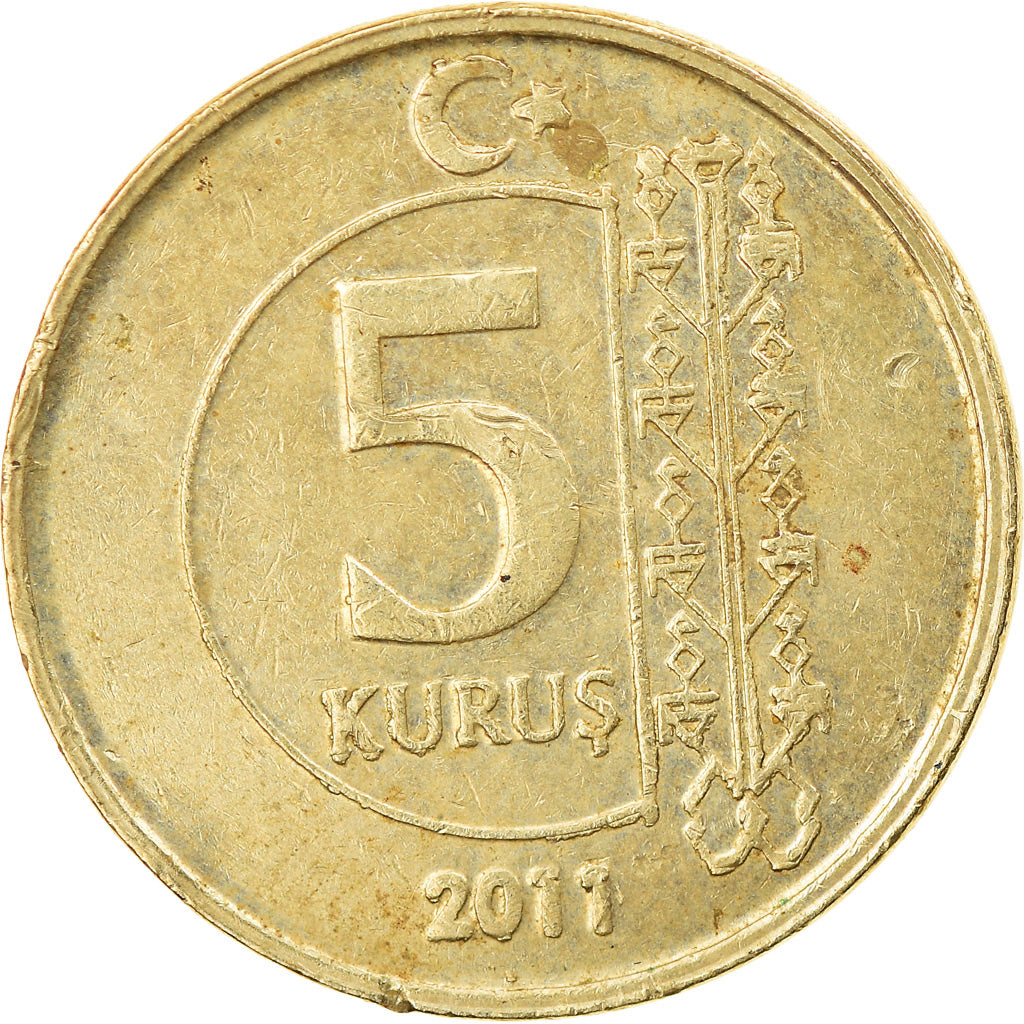 Moneta, Turchia, 5 Kurus, 2011, BB, Ottone, KM:1240
