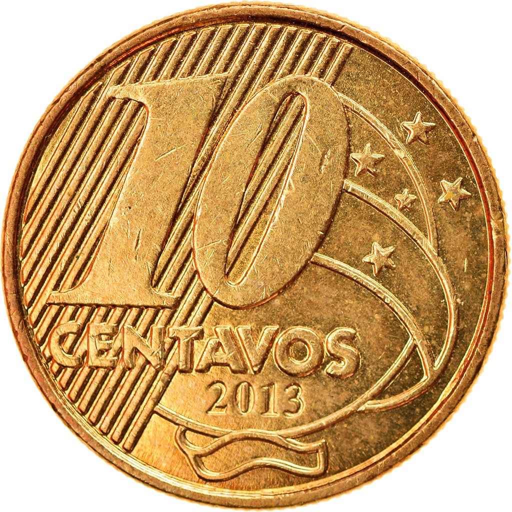 Munten, Brazilië, 10 Centavos, 2013, PR, Bronze Plated Steel, KM:649.2