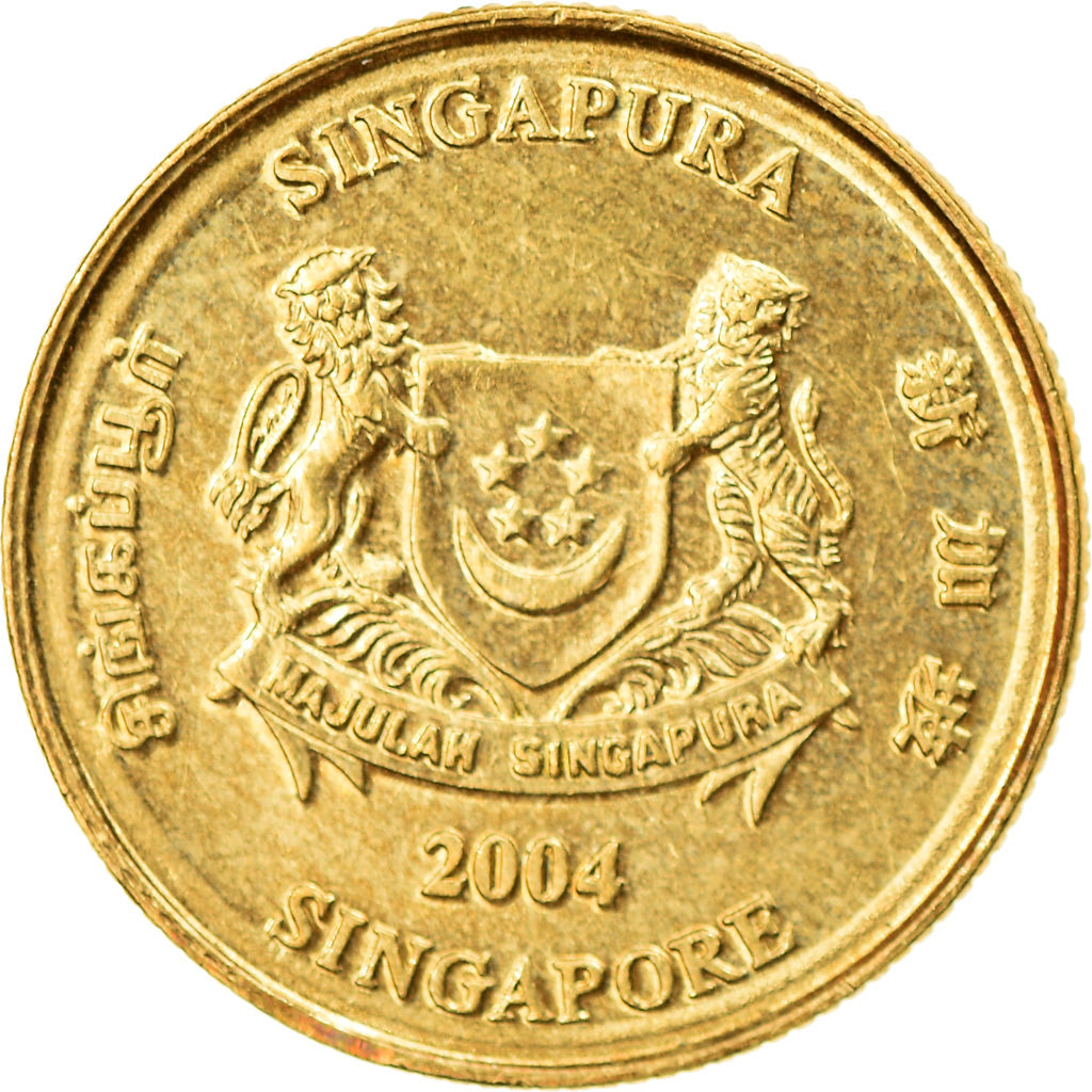 Coin, Singapore, 5 Cents, 2004, Singapore Mint, EF(40-45), Aluminum-Bronze
