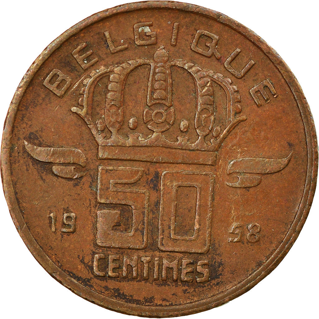 Moneta, Belgio, Baudouin I, 50 Centimes, 1958, MB+, Bronzo, KM:148.1