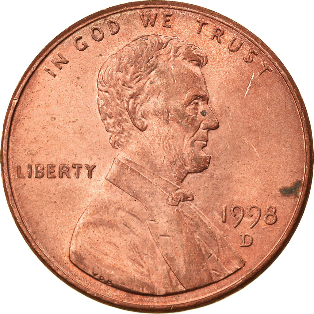 Coin, United States, Lincoln Cent, Cent, 1998, U.S. Mint, Denver, AU(55-58)