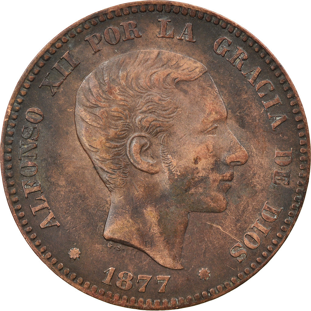 Münze, Spanien, Alfonso XII, 10 Centimos, 1877, SS, Bronze, KM:675