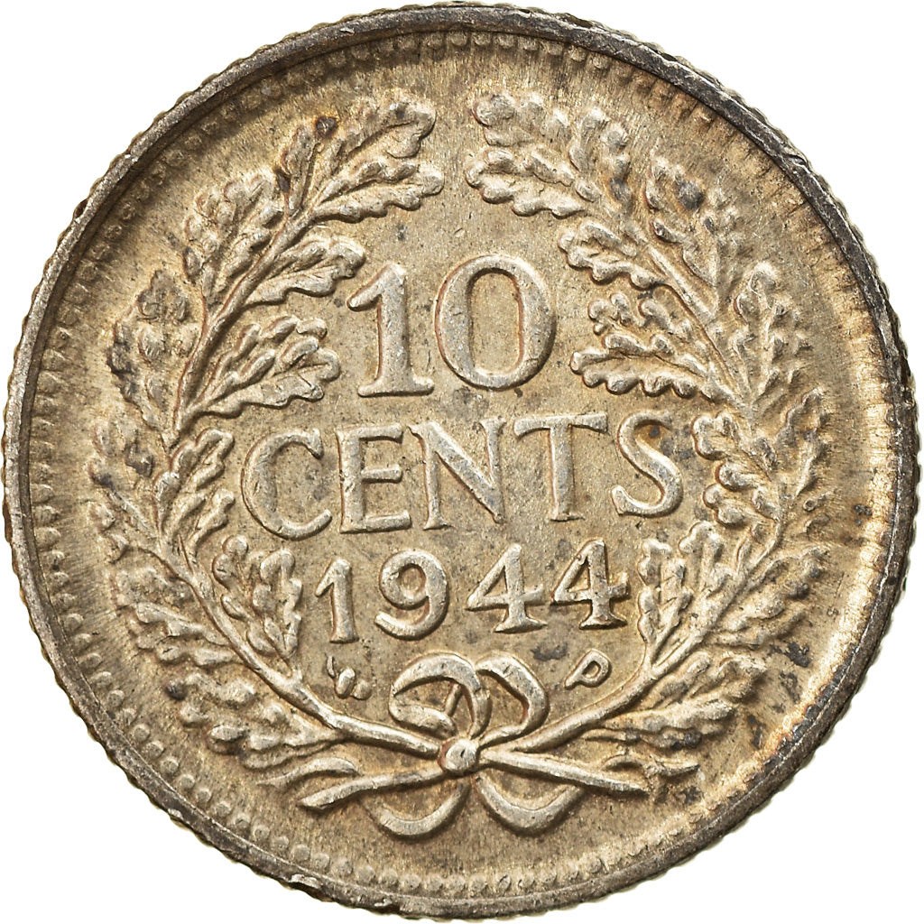 Coin, Netherlands, Wilhelmina I, 10 Cents, 1944, AU(55-58), Silver, KM:163