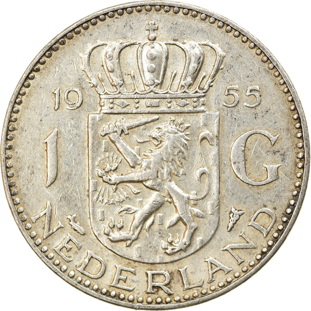 Coin, Netherlands, Juliana, Gulden, 1955, EF(40-45), Silver, KM:184