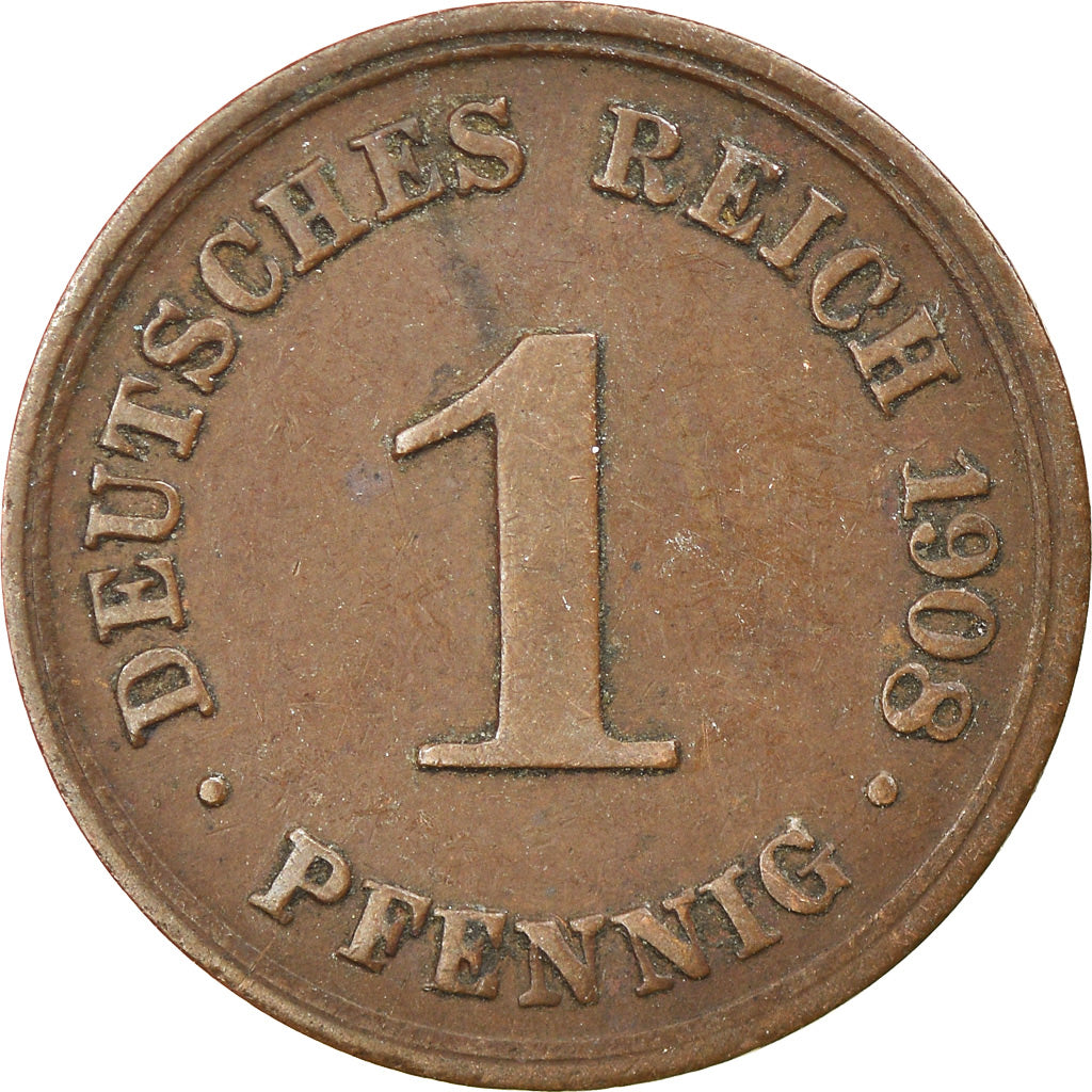 Moneda, ALEMANIA - IMPERIO, Wilhelm II, Pfennig, 1908, Munich, MBC, Cobre, KM:10