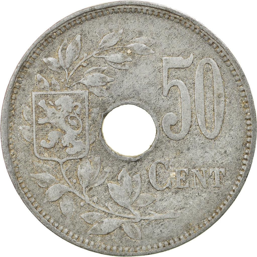 Moneta, Belgio, 50 Centimes, 1918, BB, Zinco, KM:83