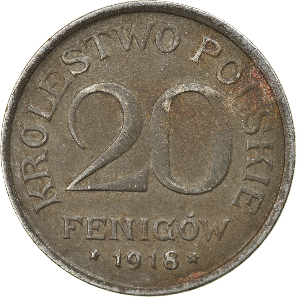 Moneta, Polonia, 20 Fenigow, 1918, Stuttgart, Germany, BB, Ferro, KM:7