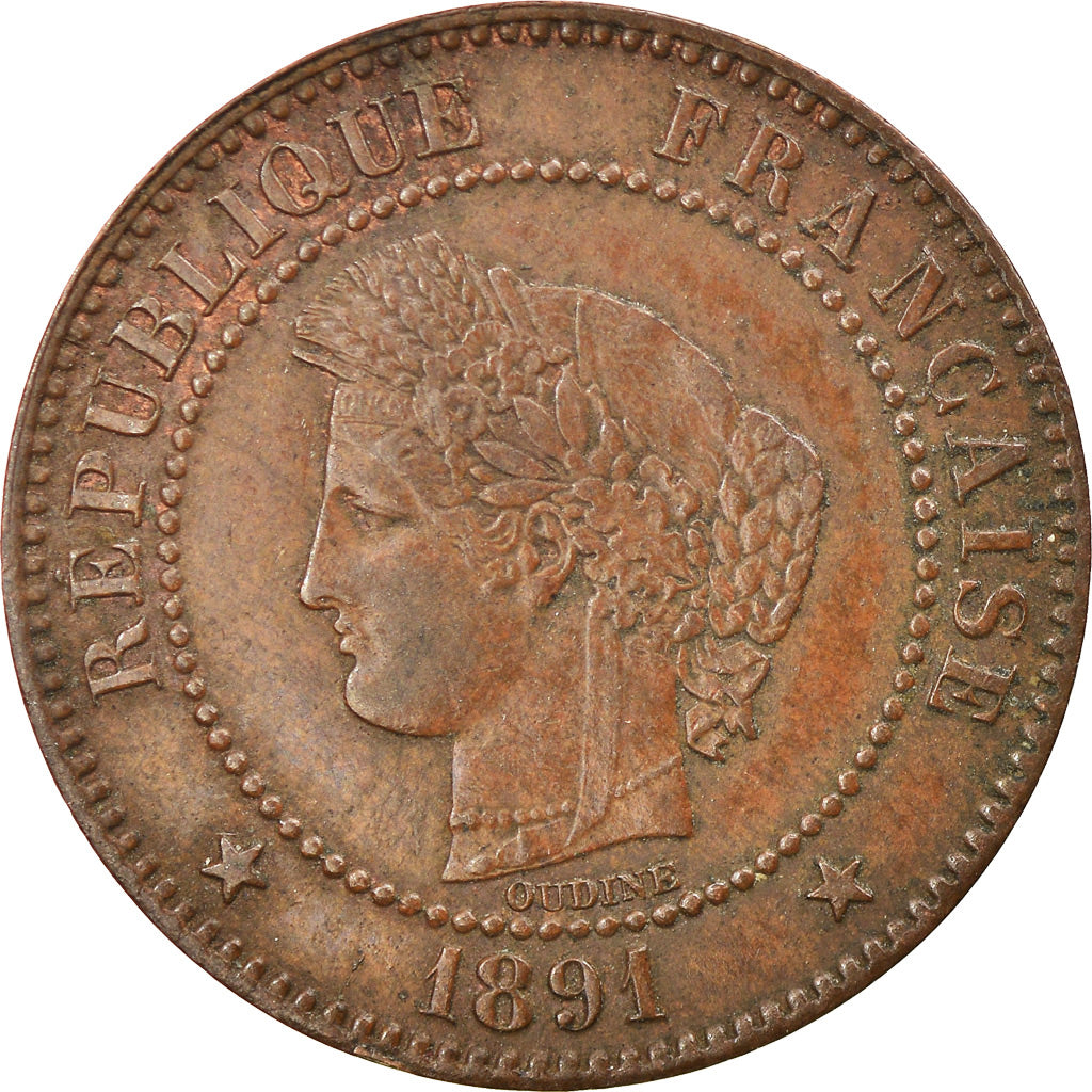 Münze, Frankreich, Cérès, 2 Centimes, 1891, Paris, VZ, Bronze, KM:827.1