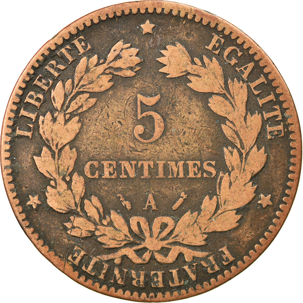 Moneta, Francia, Cérès, 5 Centimes, 1881, Paris, MB+, Bronzo, KM:821.1
