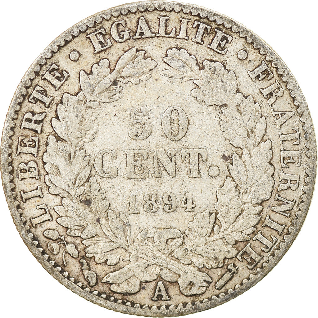 Monnaie, France, Cérès, 50 Centimes, 1894, Paris, TB, Argent, Gadoury:419a