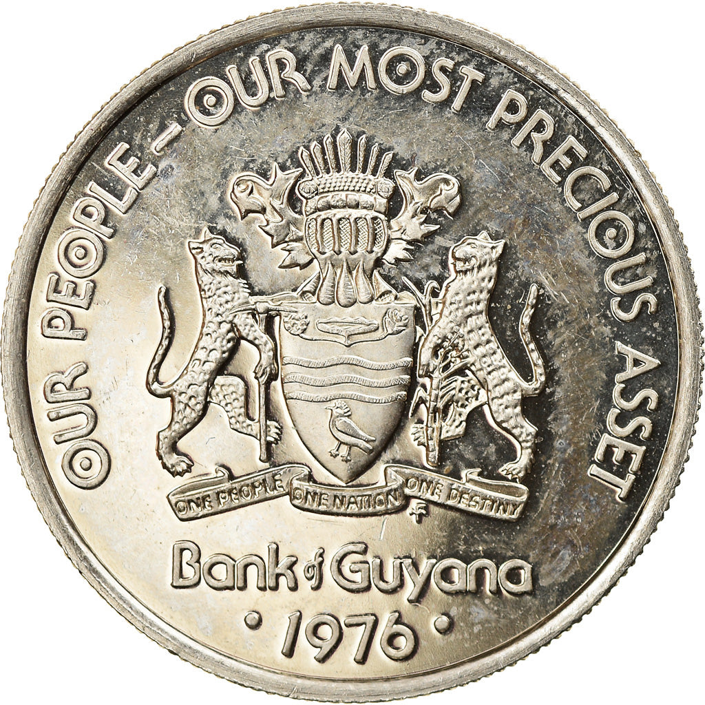Coin, Guyana, 25 Cents, 1976, Franklin Mint, AU(55-58), Copper-nickel, KM:40