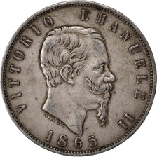 ITALY, 5 Lire, 1865, Naples, KM #8.2, EF(40-45), Silver, 24.90