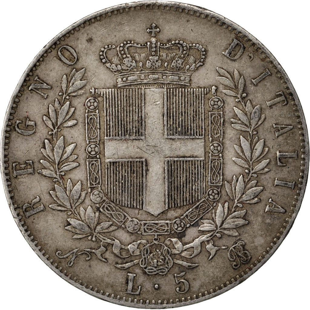 ITALY, 5 Lire, 1865, Naples, KM #8.2, EF(40-45), Silver, 24.90