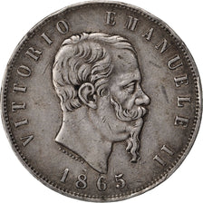 ITALY, 5 Lire, 1865, Torino, KM #8.1, VF(30-35), Silver, 24.90