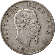 ITALY, 5 Lire, 1869, Milan, KM #8.3, VF(30-35), Silver, 24.80