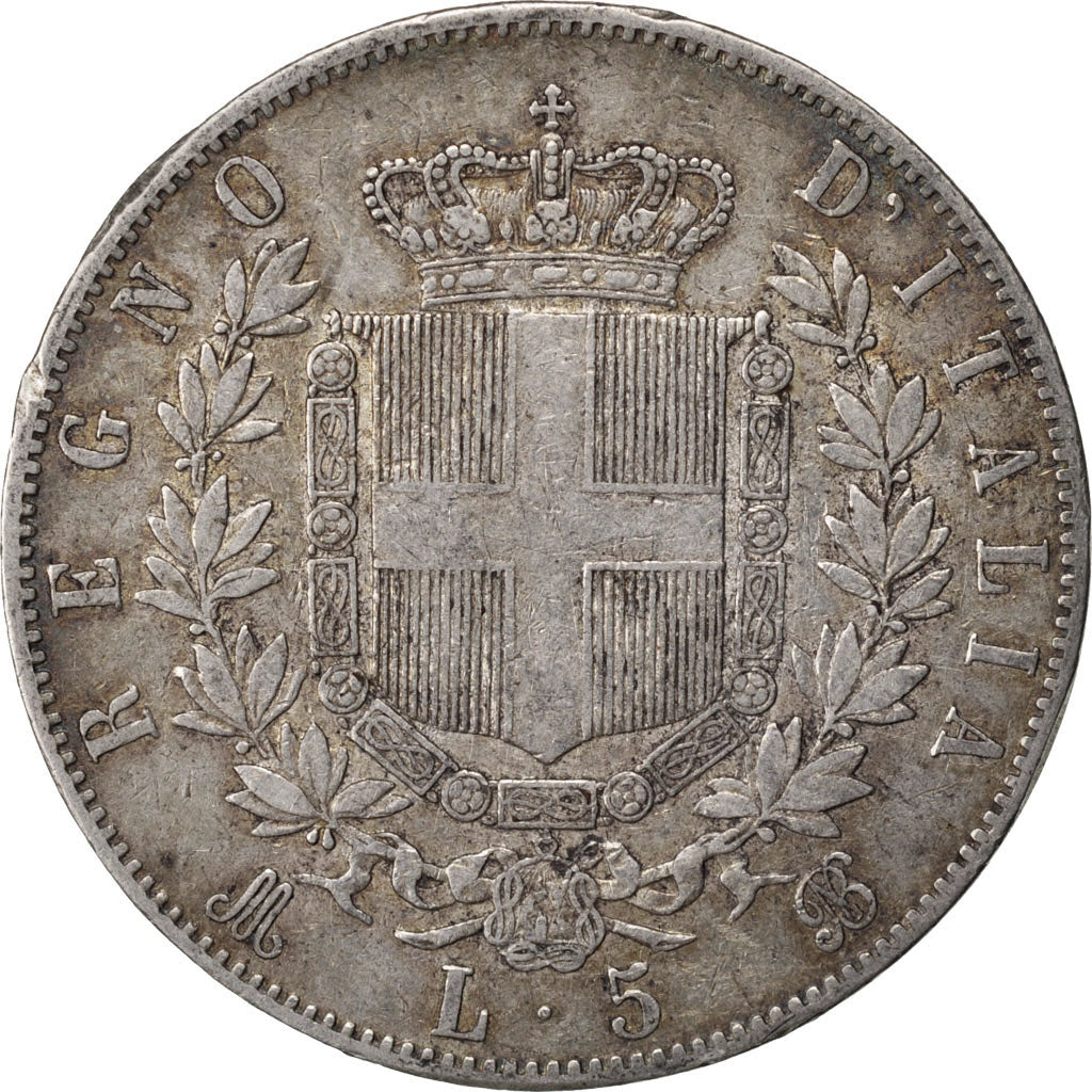 ITALY, 5 Lire, 1869, Milan, KM #8.3, VF(30-35), Silver, 24.80
