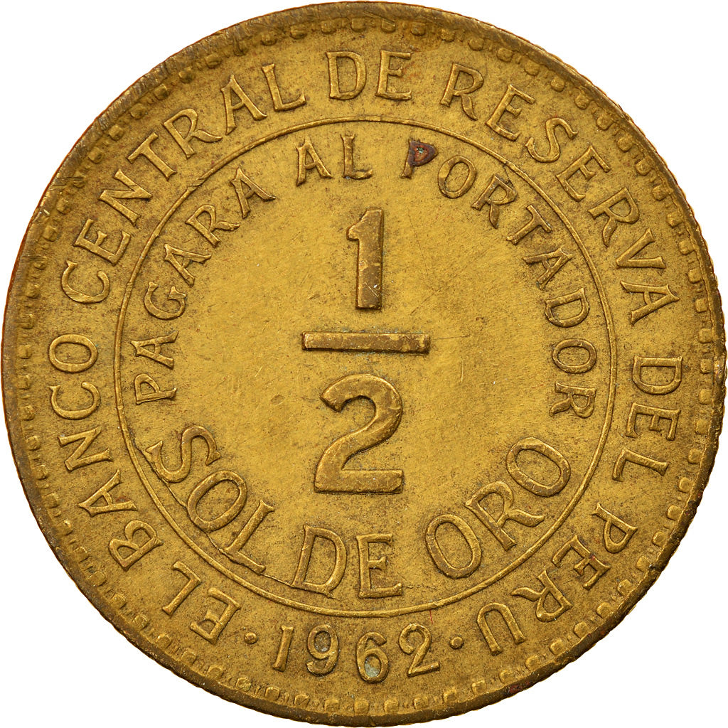 Münze, Peru, 1/2 Sol, 1962, SS, Messing, KM:220.5