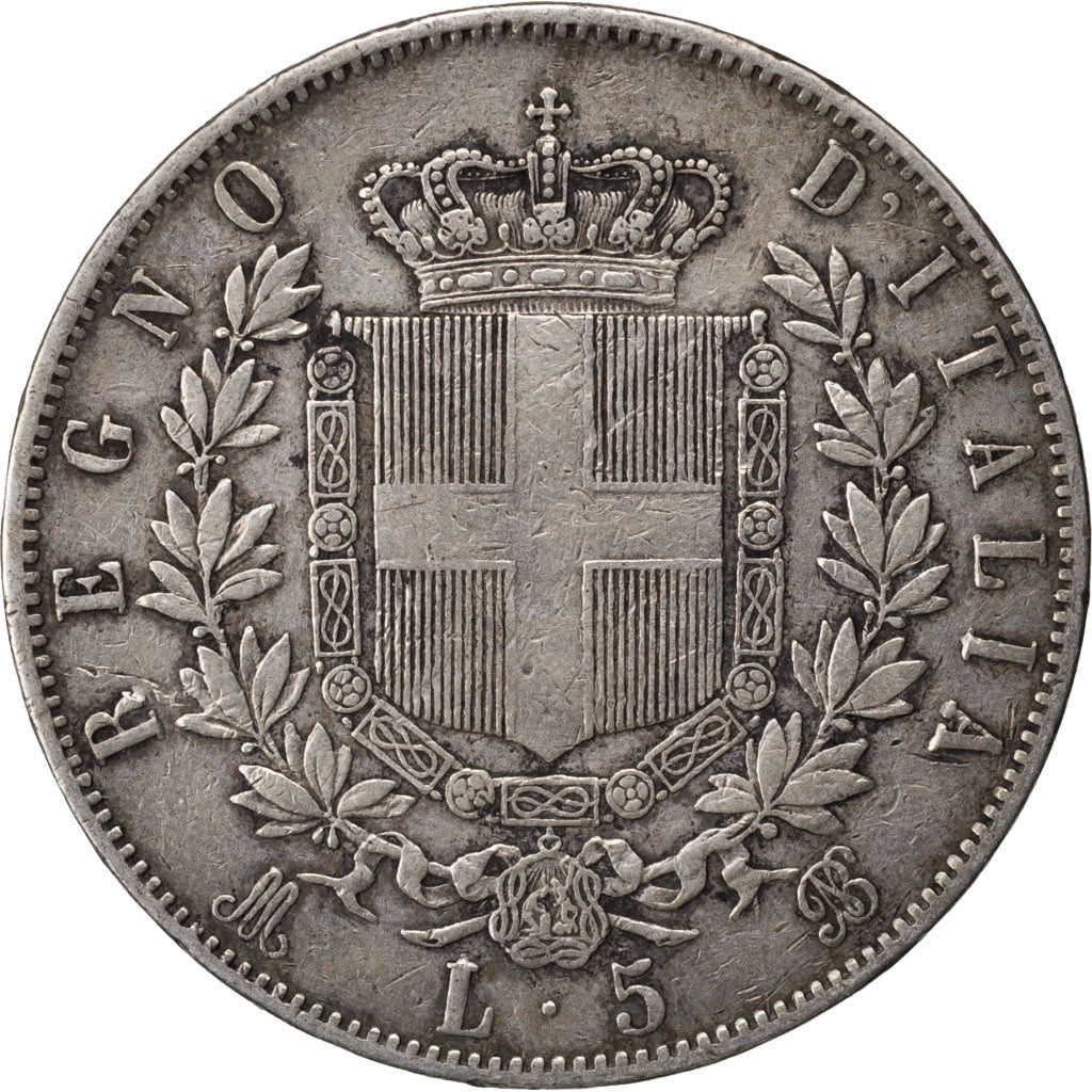 Coin, Italy, Vittorio Emanuele II, 5 Lire, 1869, Milan, EF(40-45), Silver