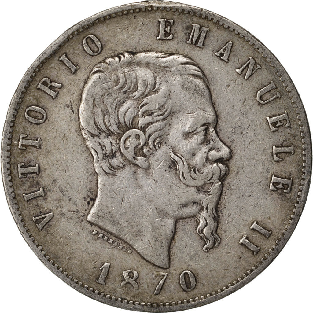Coin, Italy, Vittorio Emanuele II, 5 Lire, 1870, Milan, VF(20-25), Silver