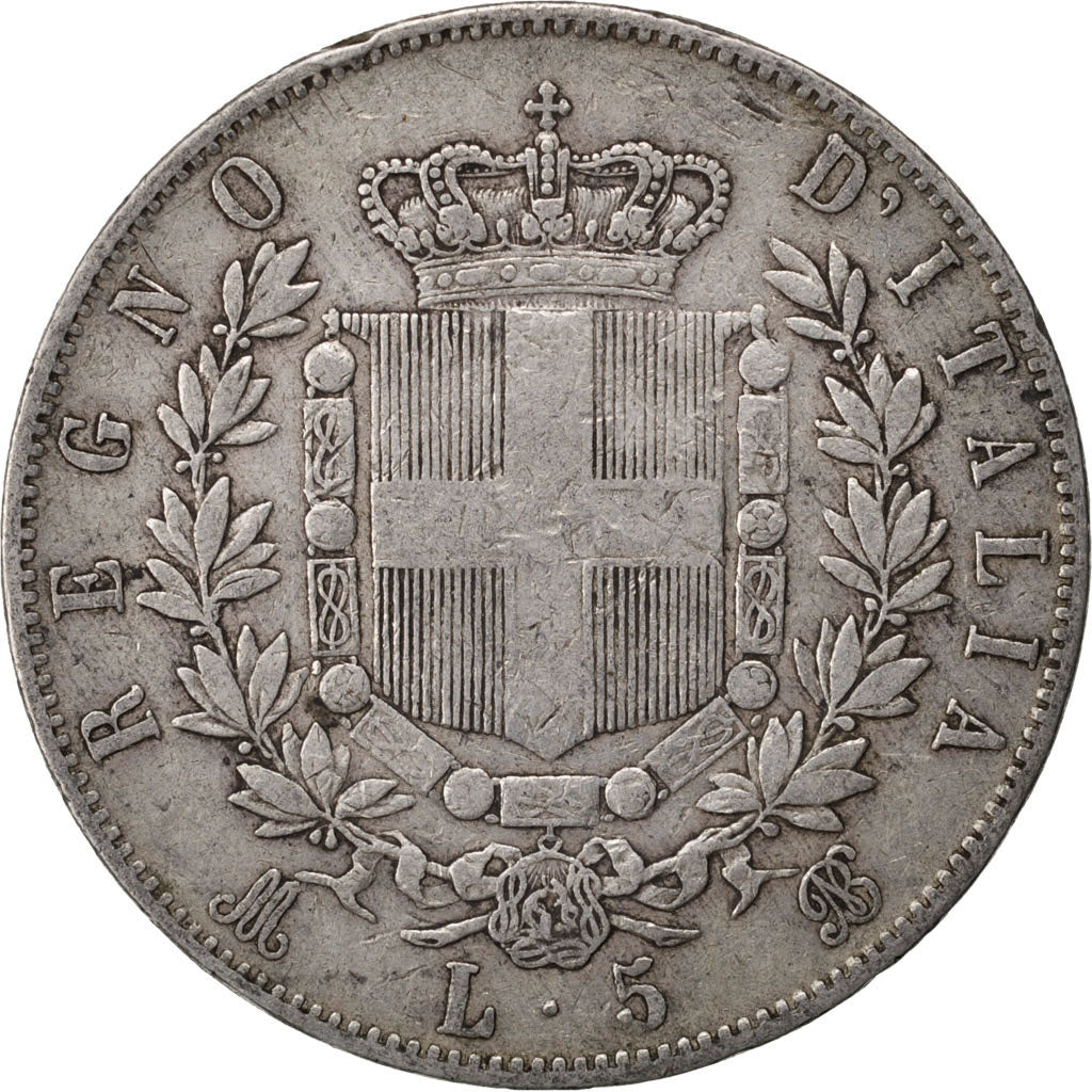 Coin, Italy, Vittorio Emanuele II, 5 Lire, 1870, Milan, VF(20-25), Silver