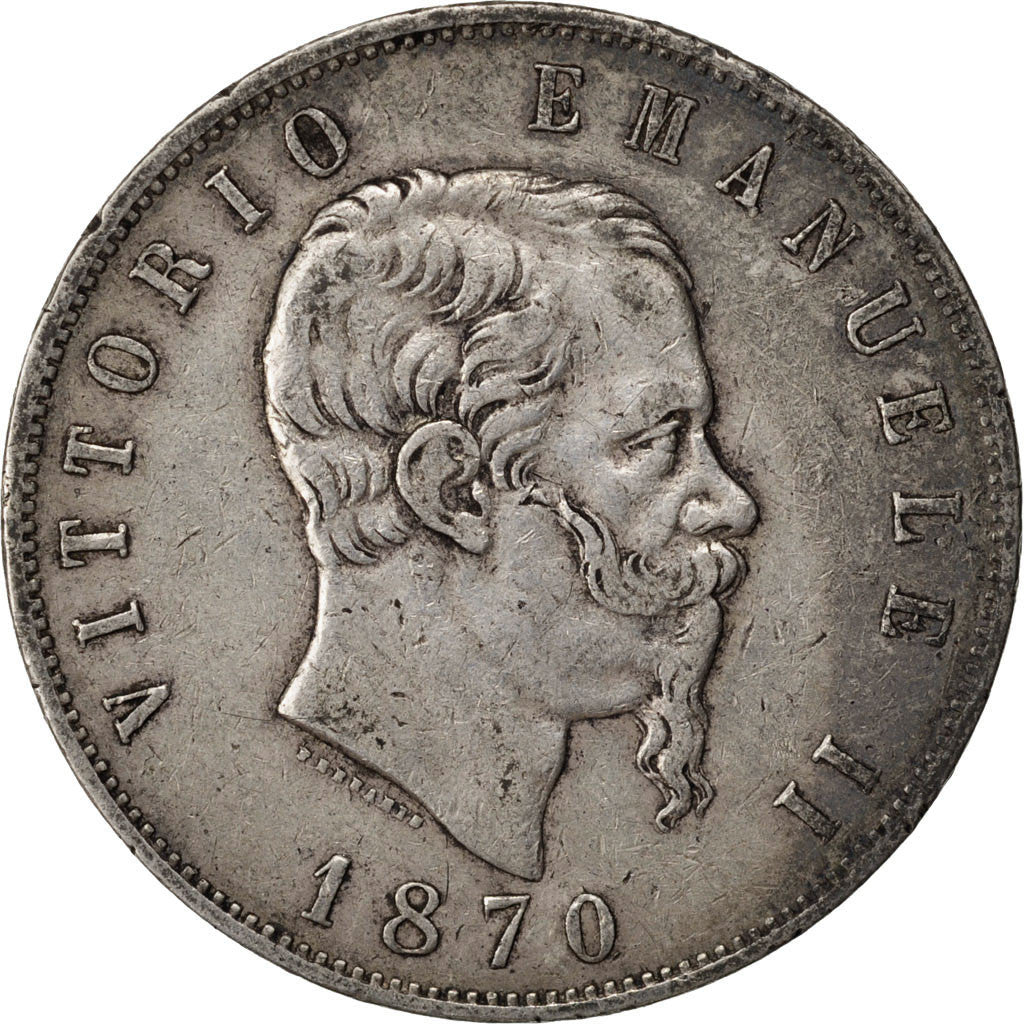 Coin, Italy, Vittorio Emanuele II, 5 Lire, 1870, Milan, VF(30-35), Silver
