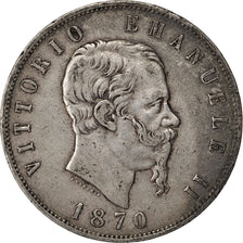 Coin, Italy, Vittorio Emanuele II, 5 Lire, 1870, Milan, VF(30-35), Silver