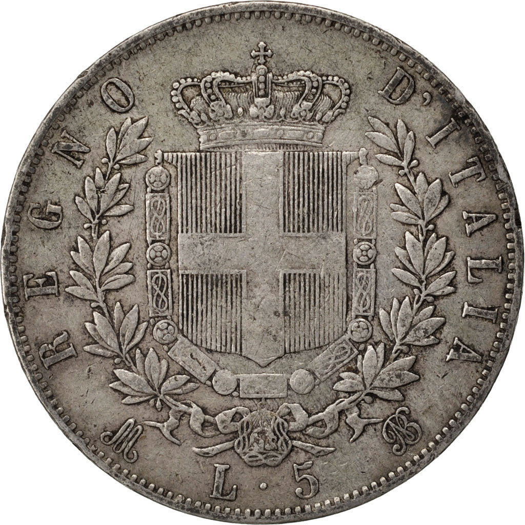 Coin, Italy, Vittorio Emanuele II, 5 Lire, 1870, Milan, VF(30-35), Silver