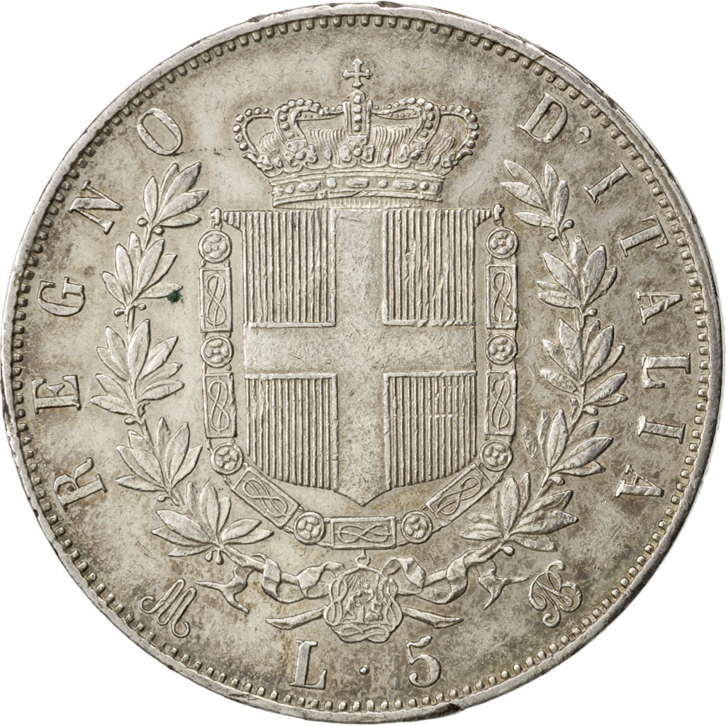 Coin, Italy, Vittorio Emanuele II, 5 Lire, 1870, Milan, AU(50-53), Silver