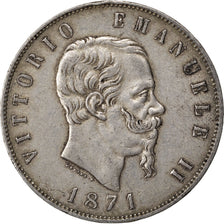 ITALY, 5 Lire, 1871, Milan, KM #8.3, EF(40-45), Silver, 24.90