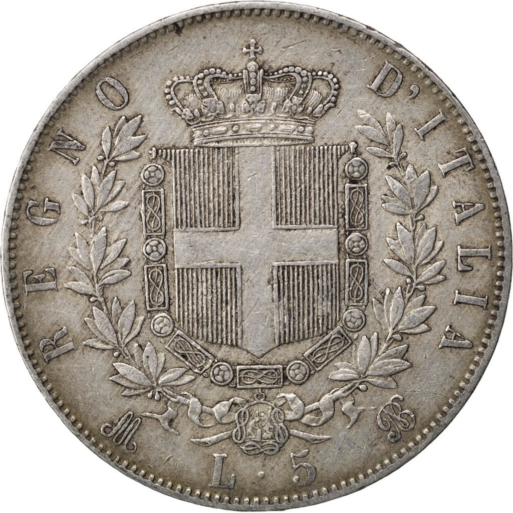 ITALY, 5 Lire, 1871, Milan, KM #8.3, EF(40-45), Silver, 24.90