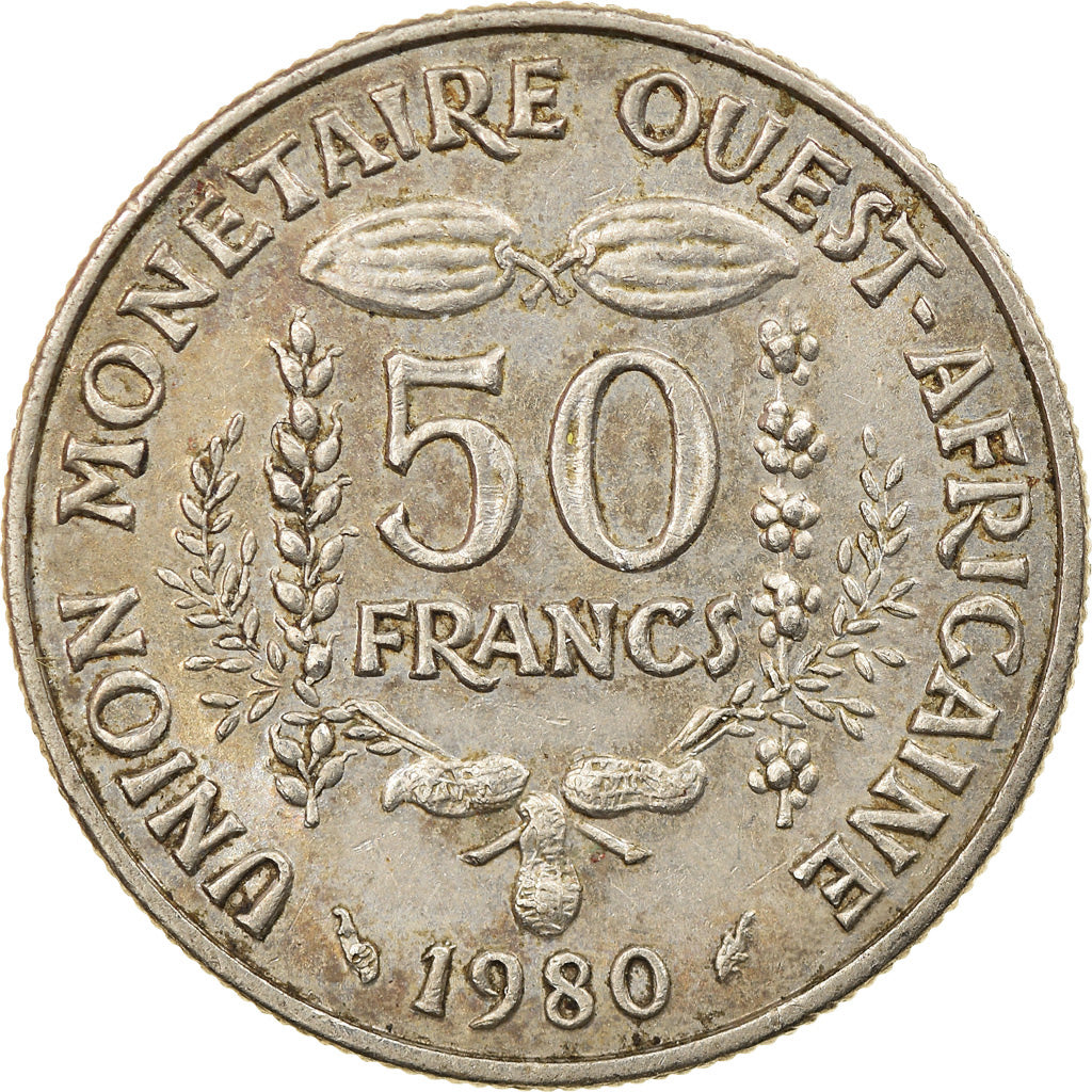 Coin, West African States, 50 Francs, 1980, EF(40-45), Copper-nickel, KM:6
