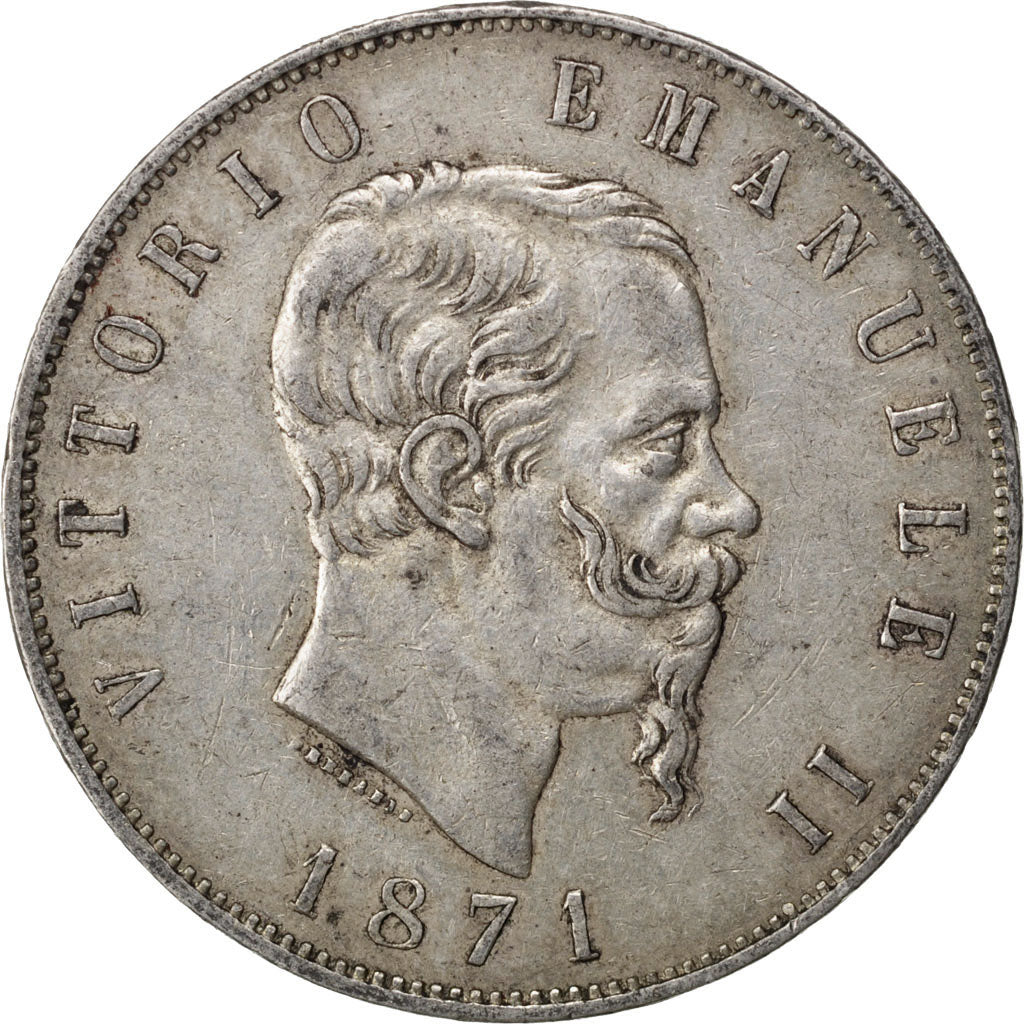 ITALY, 5 Lire, 1871, Milan, KM #8.3, EF(40-45), Silver, 25.02