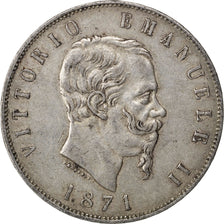 ITALY, 5 Lire, 1871, Milan, KM #8.3, EF(40-45), Silver, 25.02
