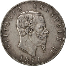 ITALY, 5 Lire, 1871, Milan, KM #8.3, VF(30-35), Silver, 25.00