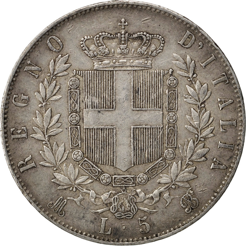 ITALY, 5 Lire, 1871, Milan, KM #8.3, VF(30-35), Silver, 25.00
