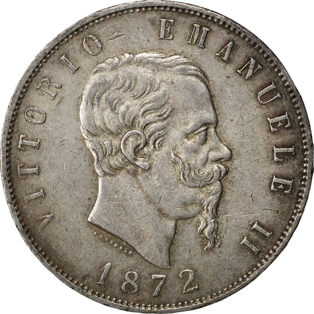 Coin, Italy, Vittorio Emanuele II, 5 Lire, 1872, Milan, EF(40-45), Silver