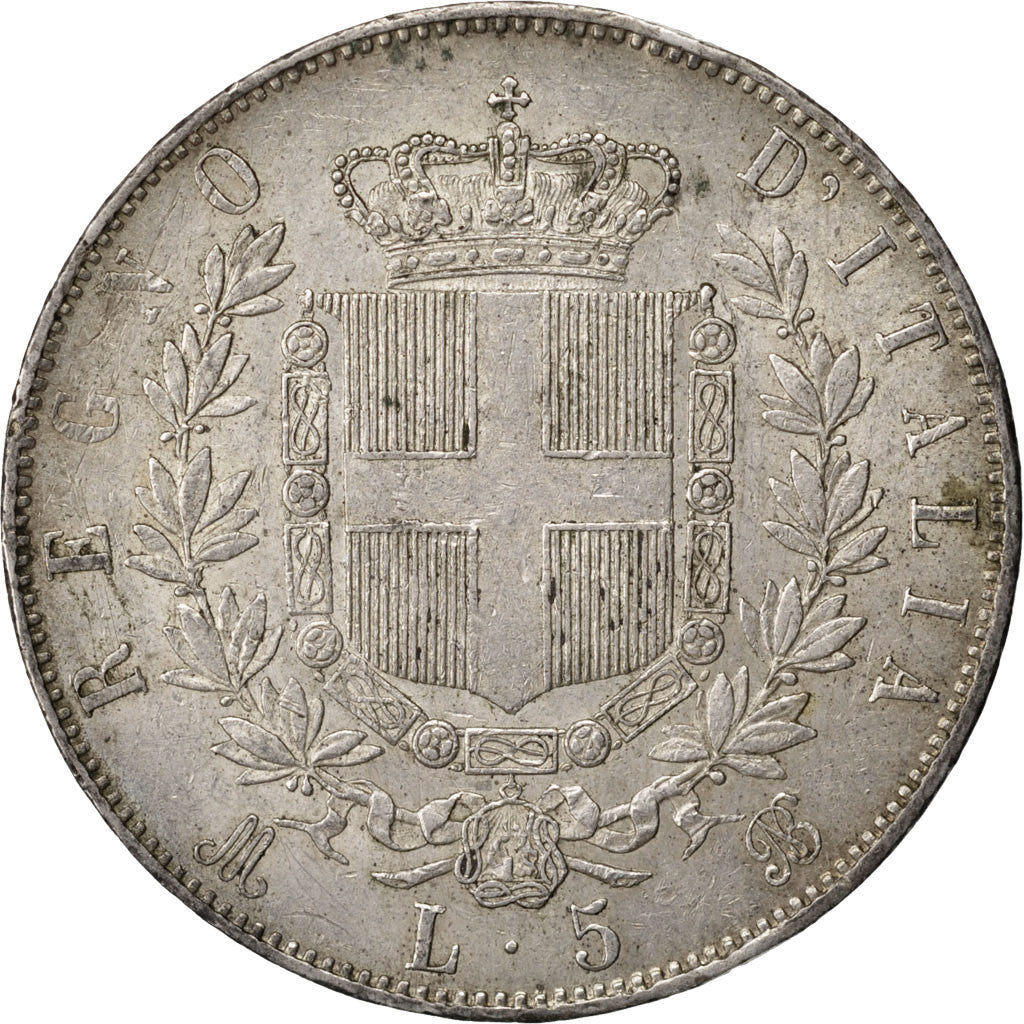 Coin, Italy, Vittorio Emanuele II, 5 Lire, 1872, Milan, EF(40-45), Silver