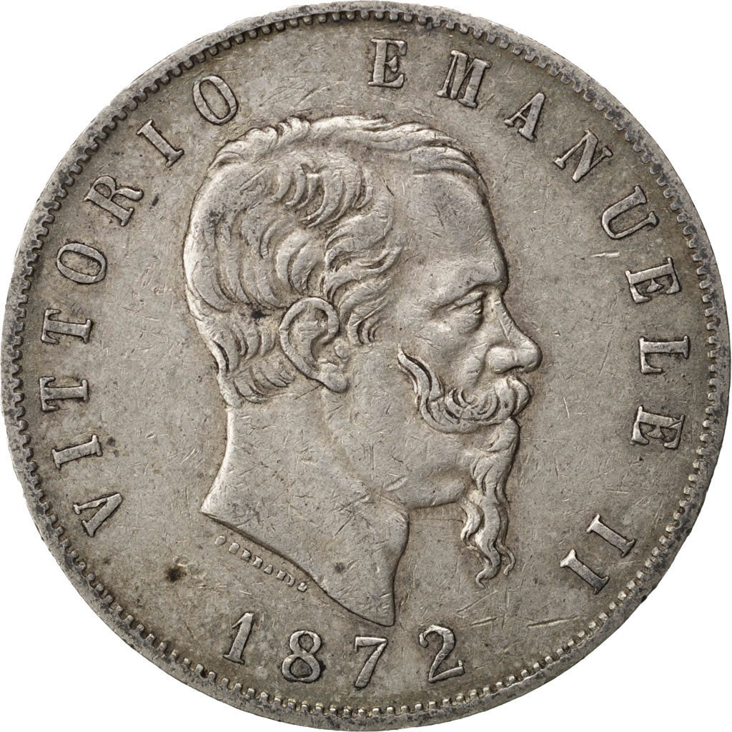 ITALY, 5 Lire, 1872, Milan, KM #8.3, VF(30-35), Silver, 24.80