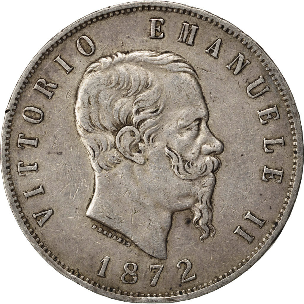 Coin, Italy, Vittorio Emanuele II, 5 Lire, 1872, Milan, VF(20-25), Silver