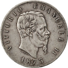 ITALY, 5 Lire, 1873, Milan, KM #8.3, EF(40-45), Silver, 24.80