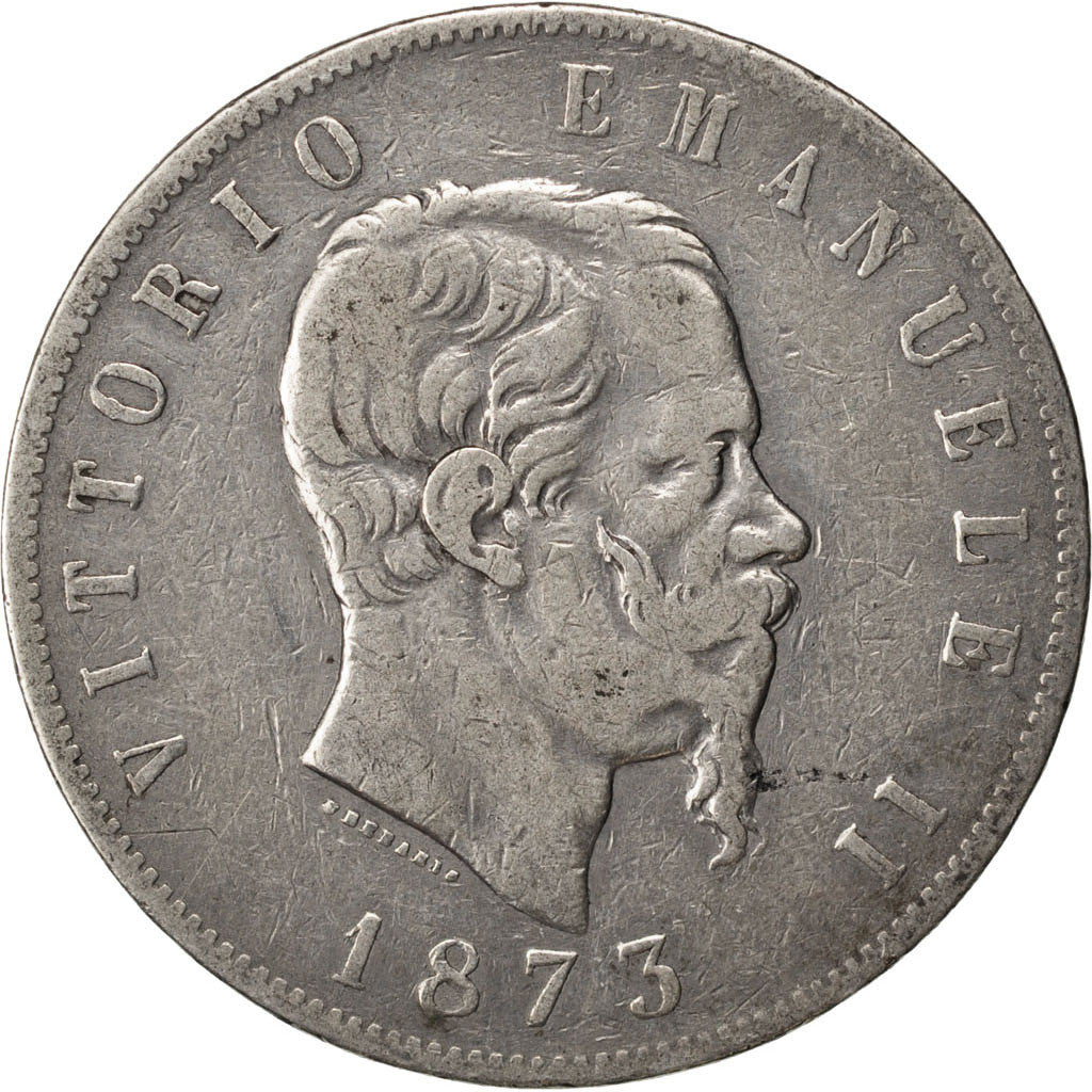 Monnaie, Italie, Vittorio Emanuele II, 5 Lire, 1873, Milan, TB, Argent, KM:8.3