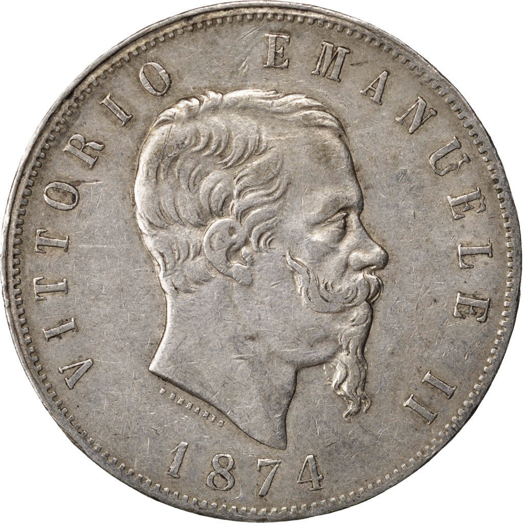 Coin, Italy, Vittorio Emanuele II, 5 Lire, 1874, Milan, EF(40-45), Silver
