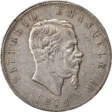 Coin, Italy, Vittorio Emanuele II, 5 Lire, 1874, Milan, EF(40-45), Silver