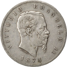 Coin, Italy, Vittorio Emanuele II, 5 Lire, 1874, Milan, VF(30-35), Silver