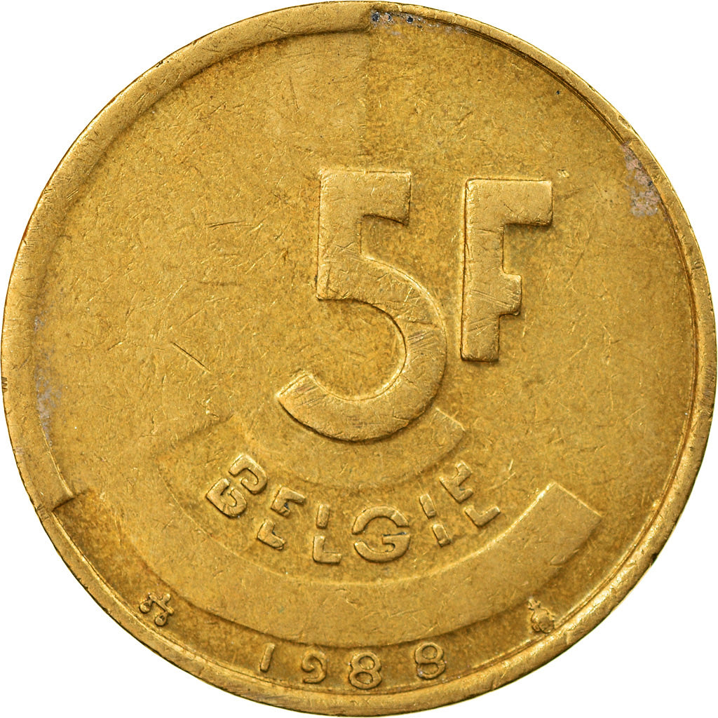 Moneta, Belgia, 5 Francs, 5 Frank, 1989, EF(40-45), Mosiądz lub